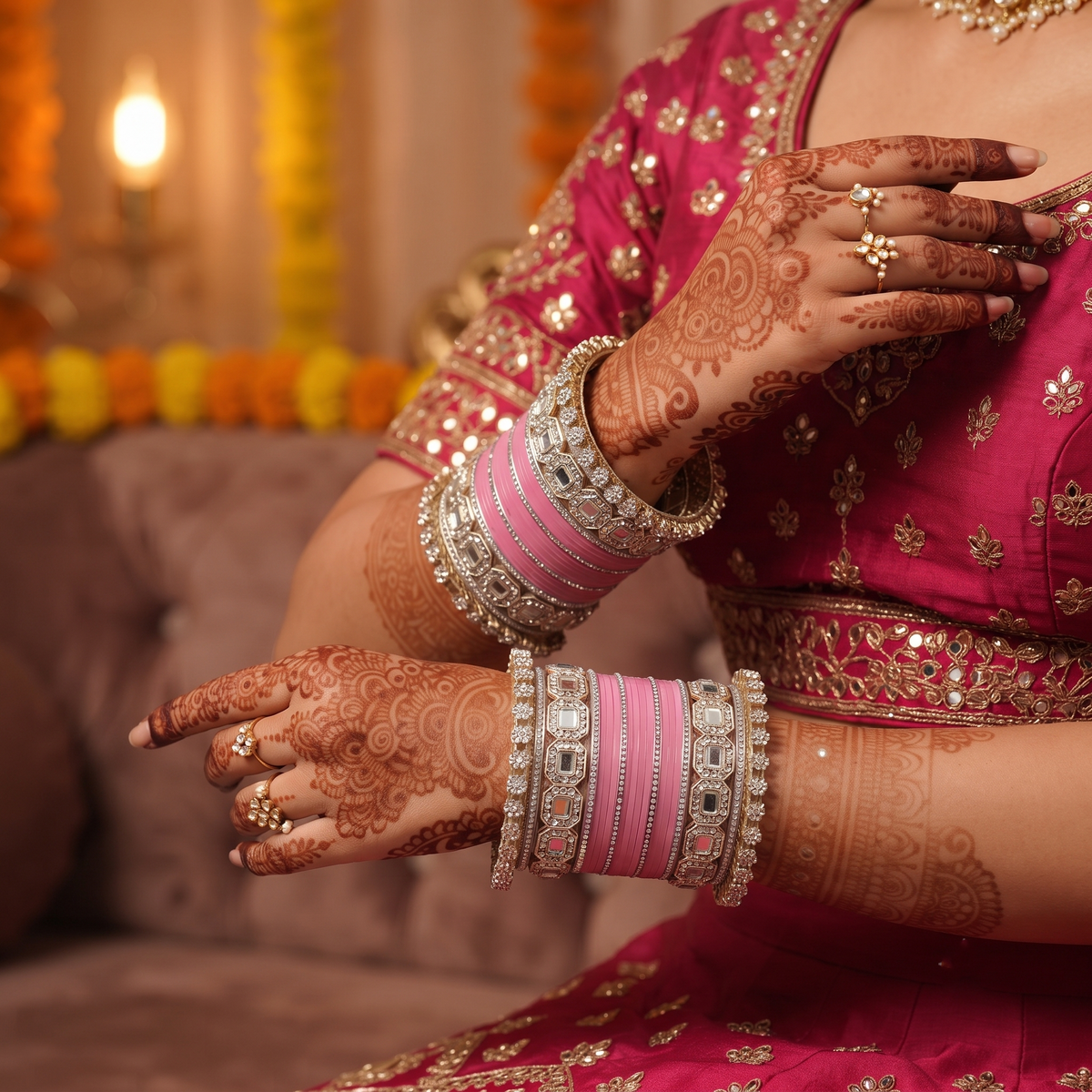 AYSIMA Pink Bridal Bangles & Pachari Kadas – Tarini - 40 pieces
