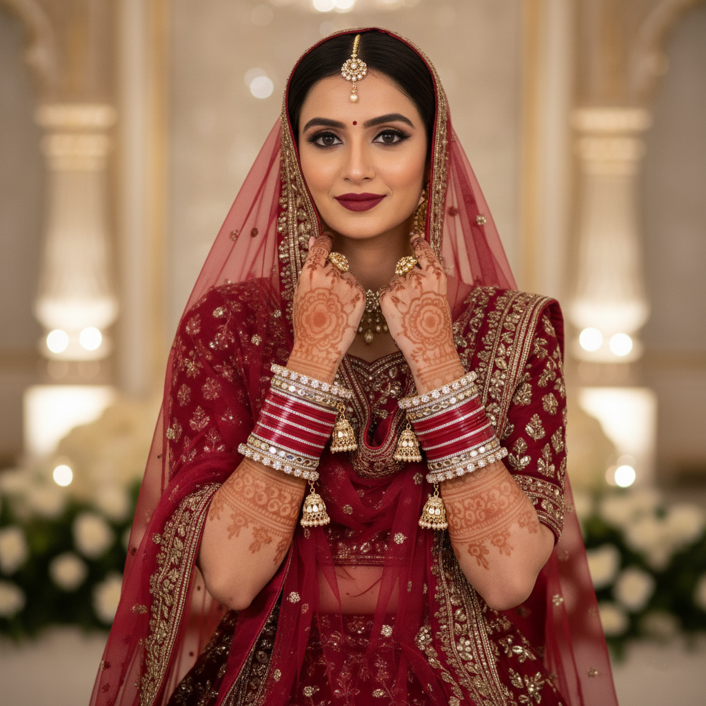 AYSIMA Aaradhya – Red Bridal Chura Bangles with Mirror-Look Kadas & Jhumka Charms - 40 pieces