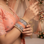 AYSIMA Peach Bridal Bangle Set with Floral Kadas – 36 Pieces