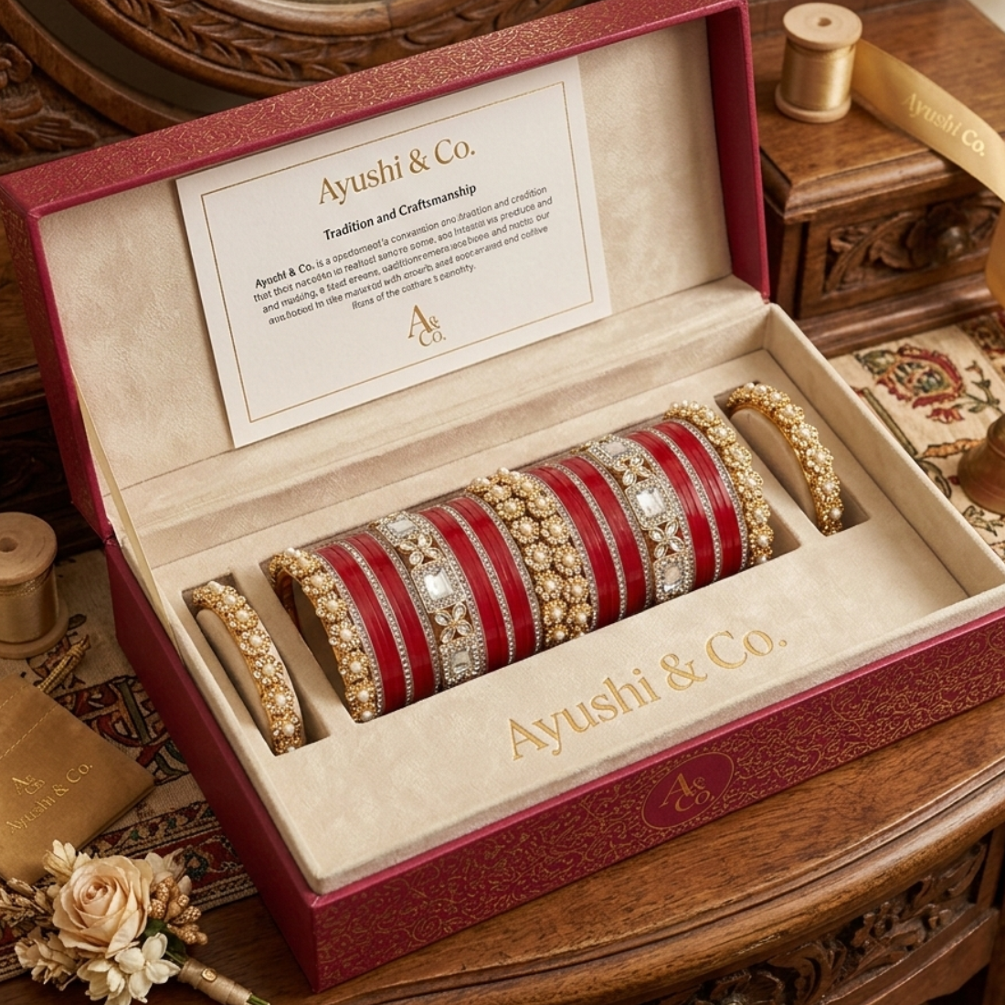 AYSIMA | Red Bangle Set for Women with Kada | 42 Pieces