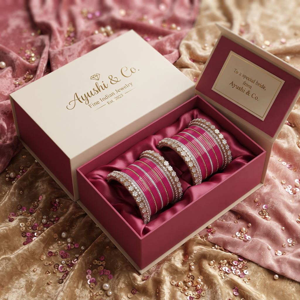 AYSIMA Manjari – Rani Pink Bridal Bangle Set with Floral Kadas | 42 Pieces