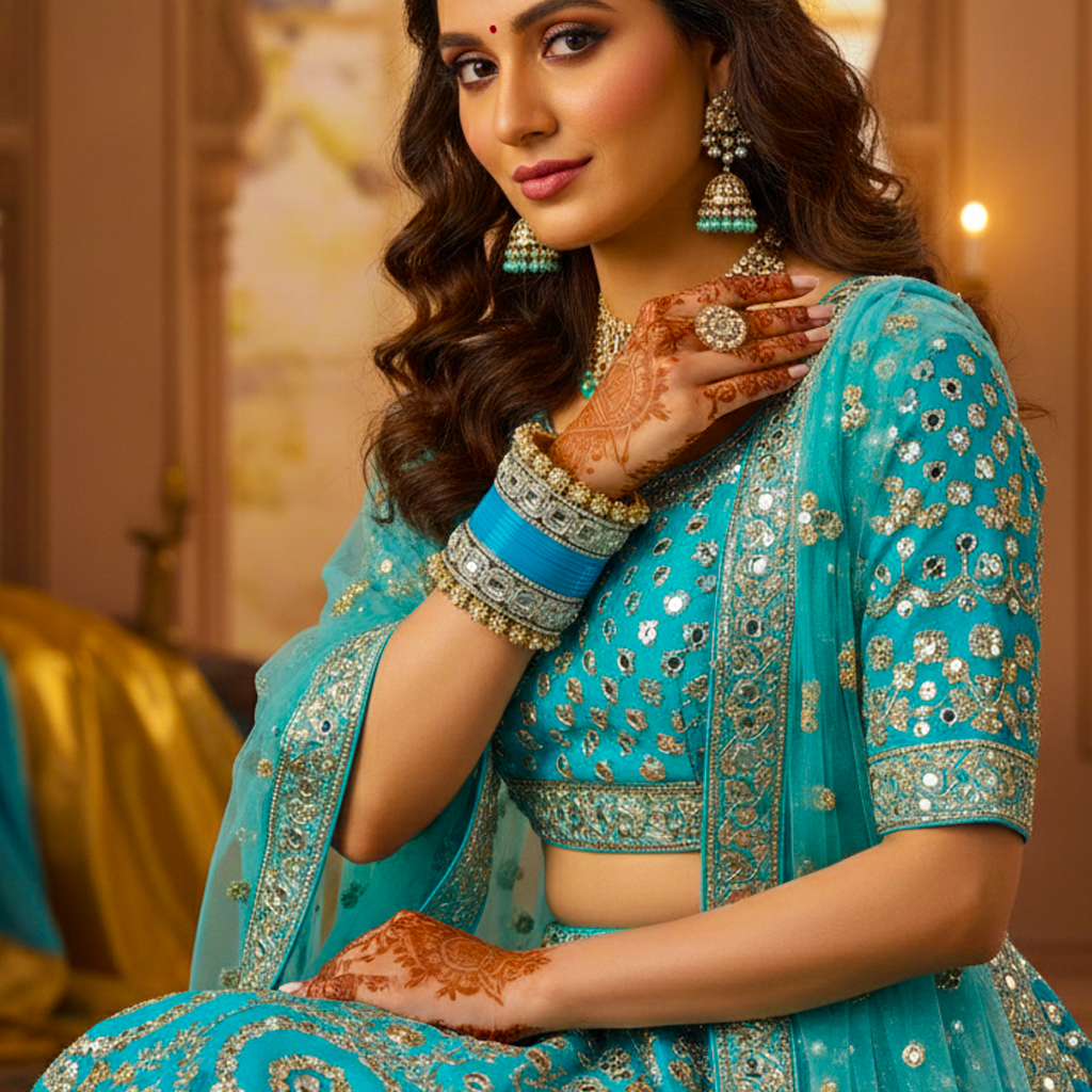 AYSIMA Neelakshi – Turquoise Blue Bridal Bangle Set with Decorative Kadas | 36 Pieces