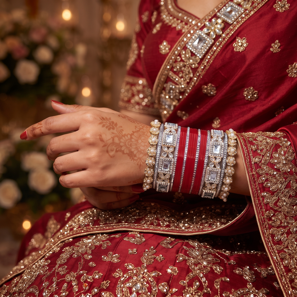 AYSIMA | Red Bridal Bangle Set for Women with Kada | 40 Pieces