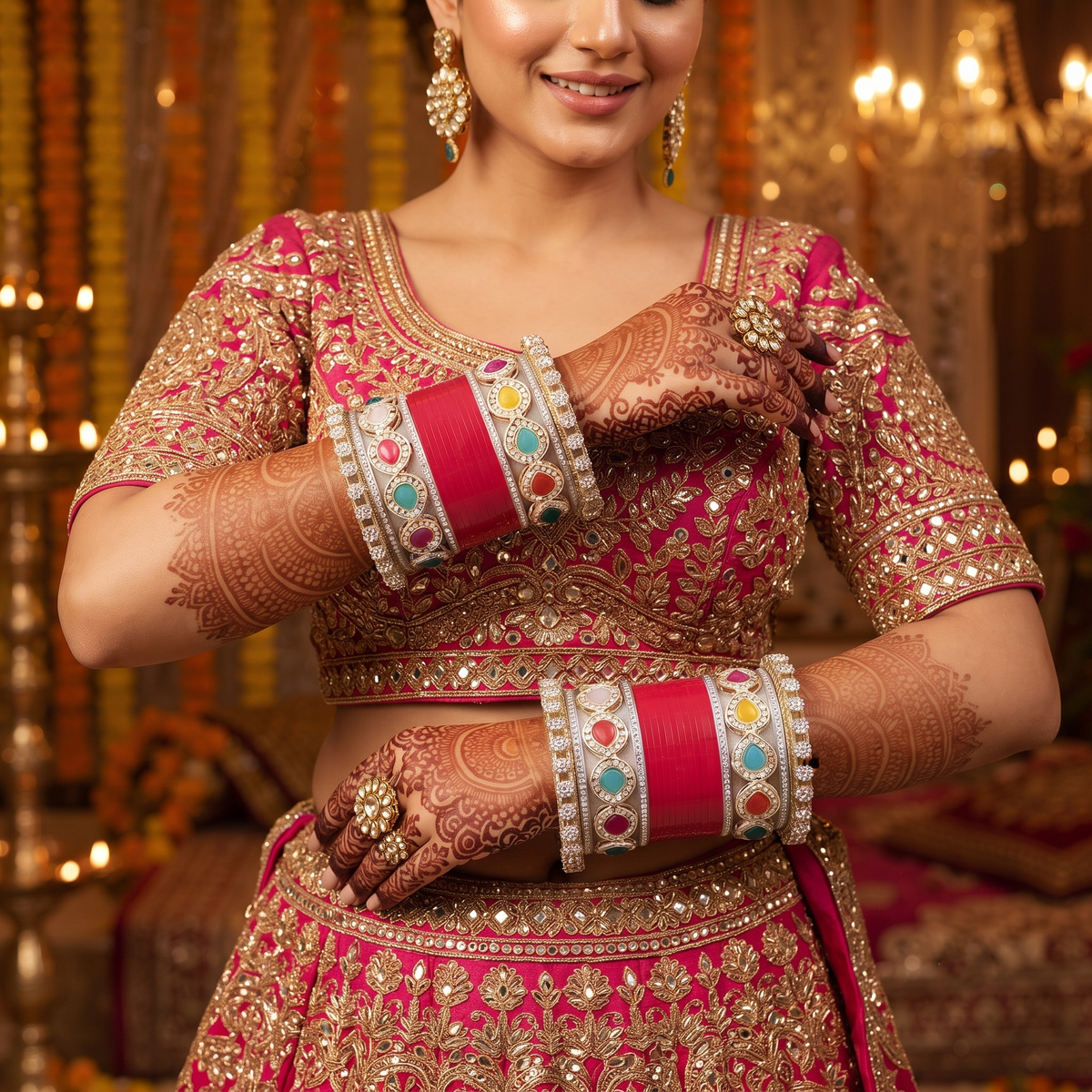 Red Bridal Bangles & Multicolour Kadas | AYSIMA Prisha - 36 pieces