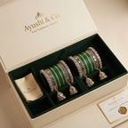 AYSIMA Aranya – Green Mehendi Bangle Set with Jhumka Charms - 40 pieces