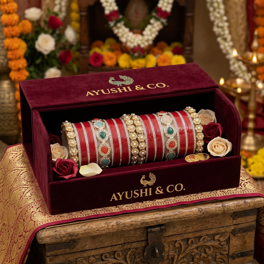 AYSIMA Laal Shringar – Red Bridal Bangle Set with Statement Kada - 42 pieces