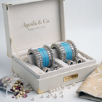 AYSIMA Sagarika – Aqua Blue Bridal Bangle Set with Jhumka Charms - 36 pieces