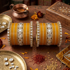 AYSIMA Haldi Royale – Mustard Gold 42-Piece Bridal Bangle Set with Statement Kada