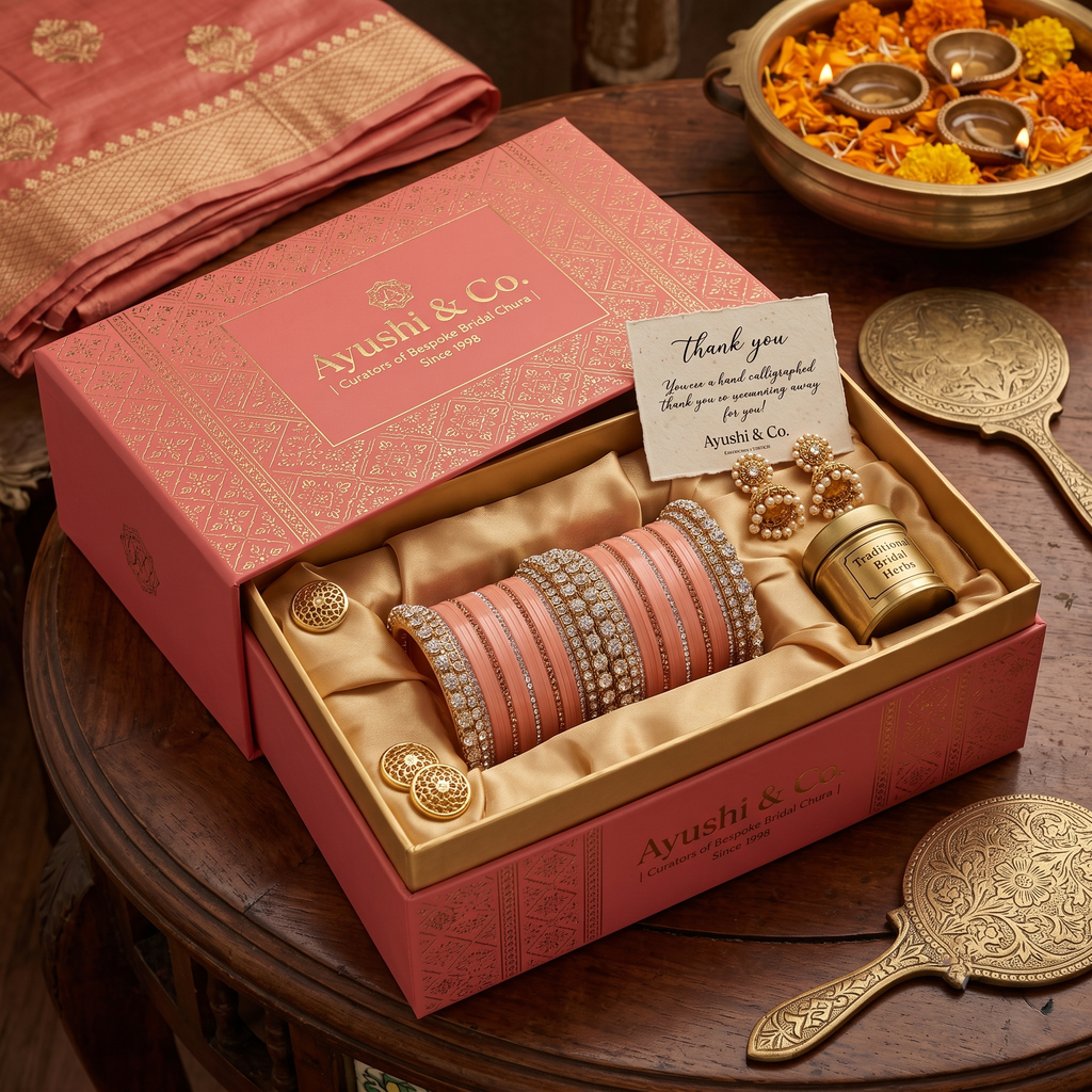 AYSIMA Charulata – Peach Bridal Bangle Set with Floral Kadas | 42 Pieces
