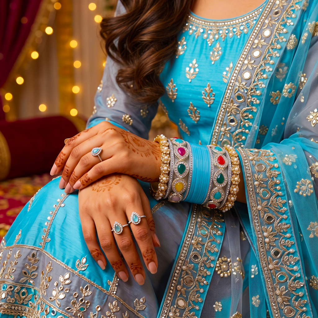 AYSIMA Turquoise Blue Bridal Bangles & Kadas – Leher - 36 pieces