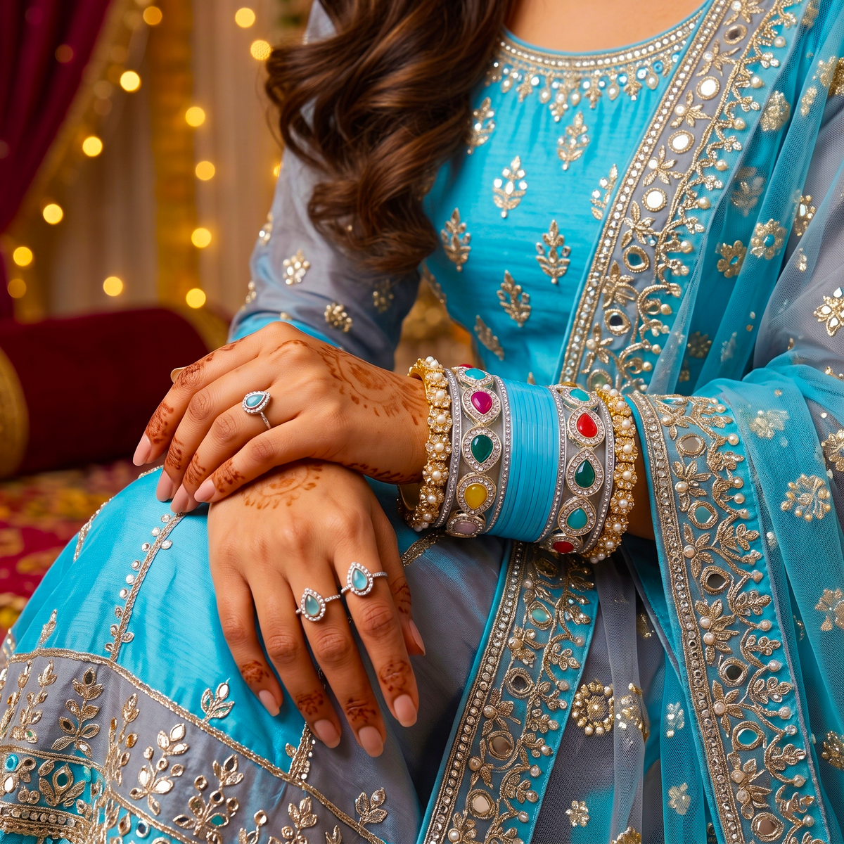 AYSIMA Turquoise Blue Bridal Bangles & Kadas – Leher - 36 pieces