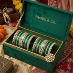 AYSIMA Green Bridal Bangles Set | Designer Kundan-Style Gold-Tone Bangle Set | Traditional Wedding & Festive Jewellery
