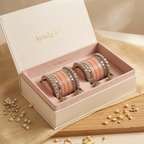 AYSIMA Anaya – Peach Bridal Bangles with Mirror-Look Kadas & Jhumka Charms - 40 pieces