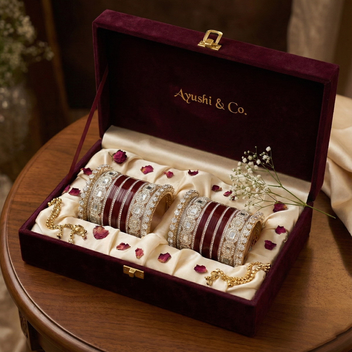 AYSIMA Maroon Bridal Bangles & Pachari Kadas – Madhavi - 40 pieces