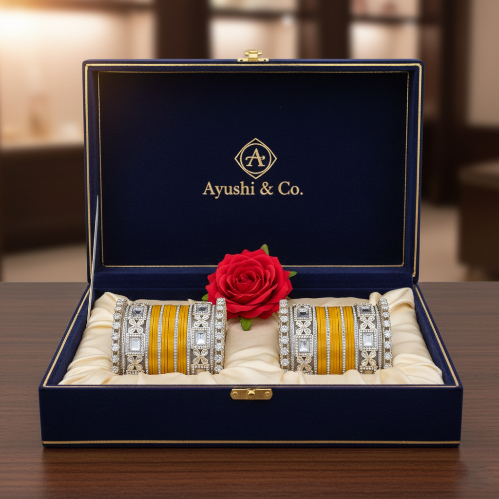 AYSIMA Kiran – Yellow Haldi Bangle Set with Floral Kadas - 40 pieces