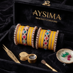 AYSIMA Kanika Yellow Haldi Bangle Set with Multicolour Bridal Kada
