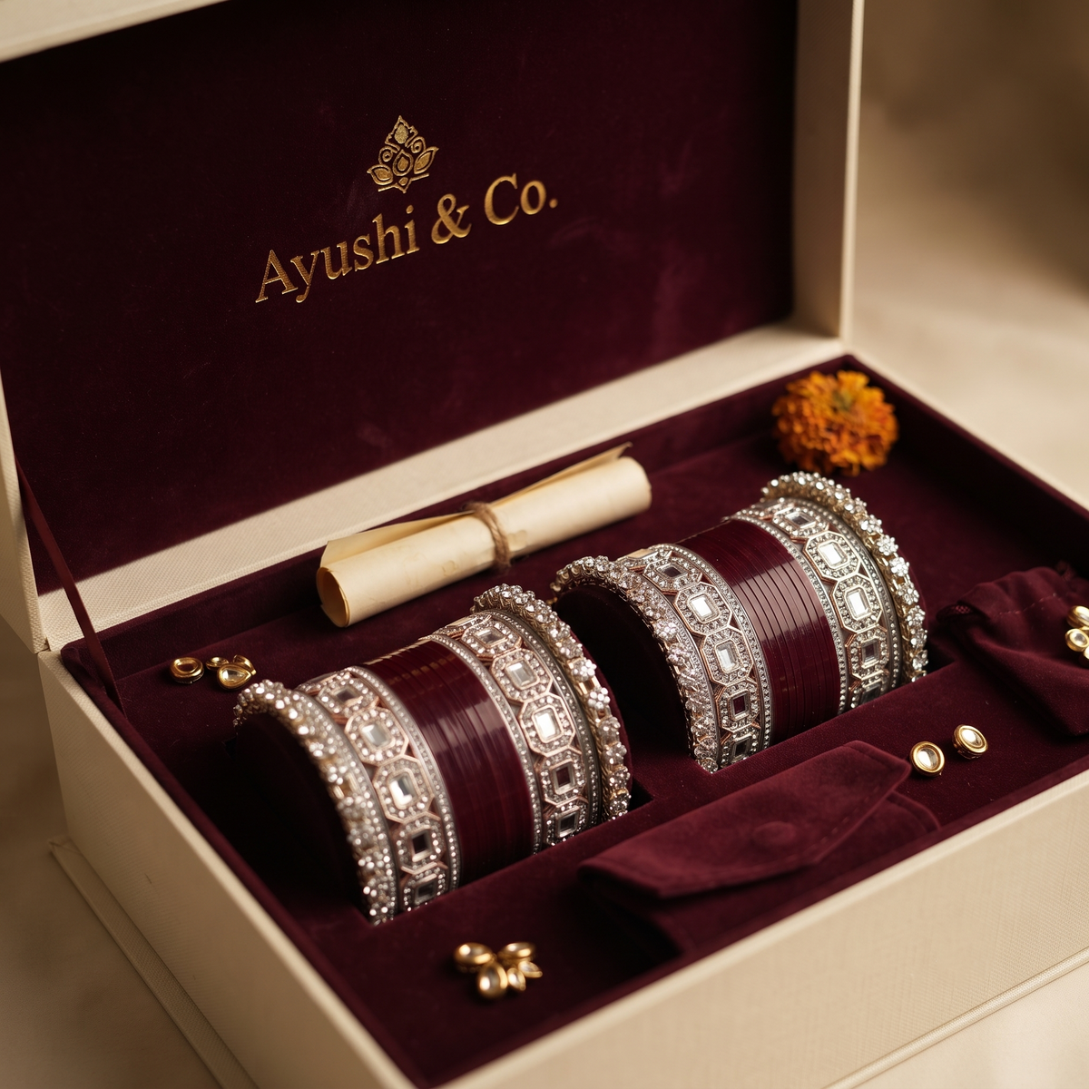 AYSIMA Maroon Bridal Bangles & Pachari Kadas – Devyani - 36 pieces