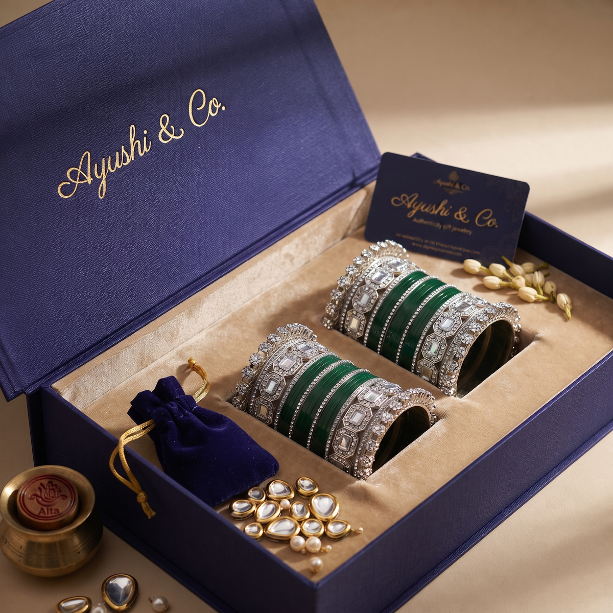 AYSIMA Green Bridal Bangles & Pachari Kadas – Pallavi - 40 pieces