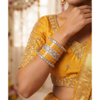 AYSIMA Surabhi – Yellow Haldi Bangle Set with Gold-Tone Floral Kadas - 42 pieces