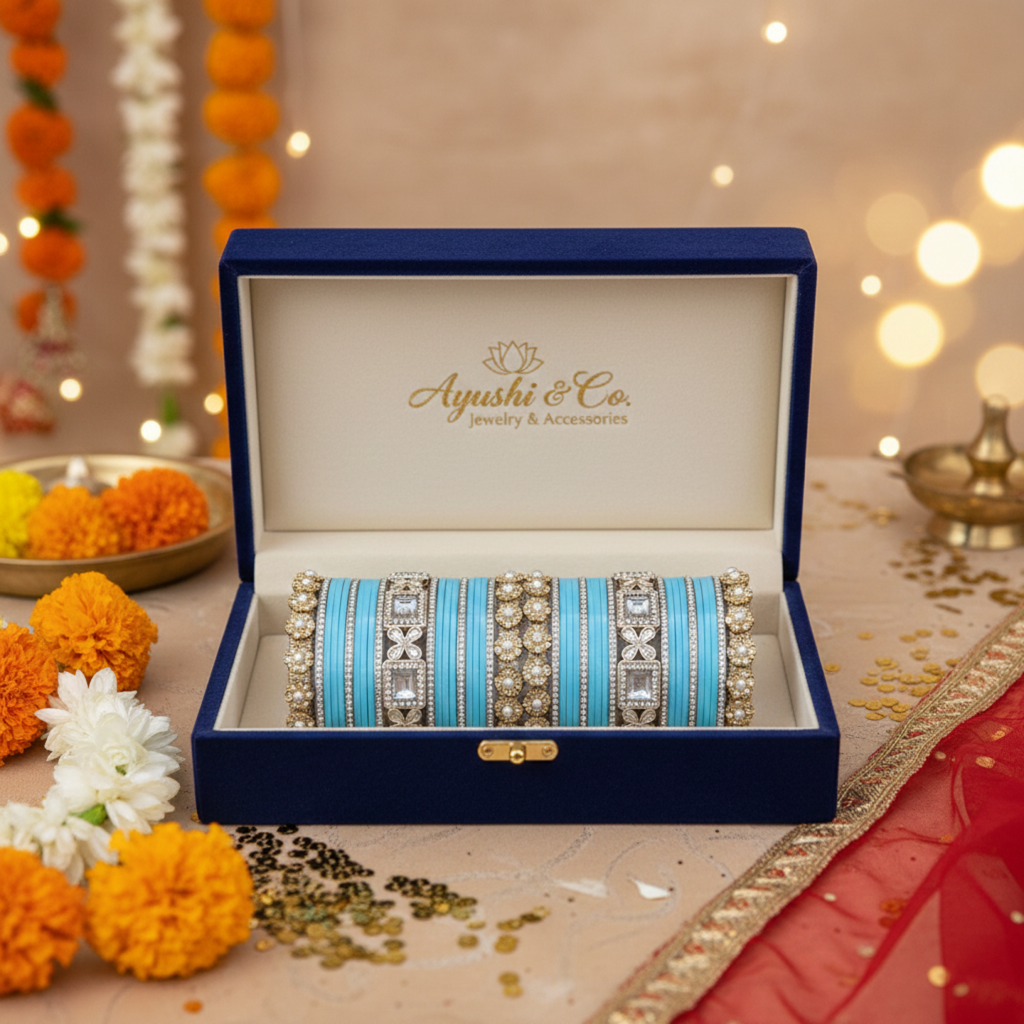AYSIMA | Blue Bangle Set for Women with Kada | 42 Pieces