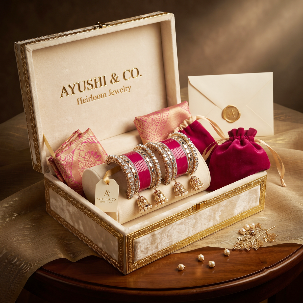 AYSIMA Chandni – Rani Pink Bridal Bangle Set with Jhumka Charms - 36 pieces