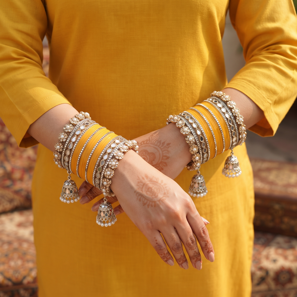 AYSIMA Yellow Bridal Bangle Set for Haldi – 40 Pieces
