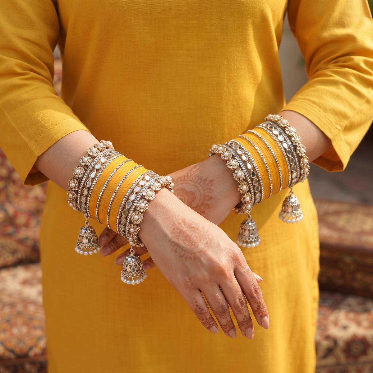 AYSIMA Yellow Bridal Bangle Set for Haldi – 40 Pieces