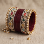 AYSIMA Maroon Bridal Bangles & Kundan-Style Kadas - 36 pieces