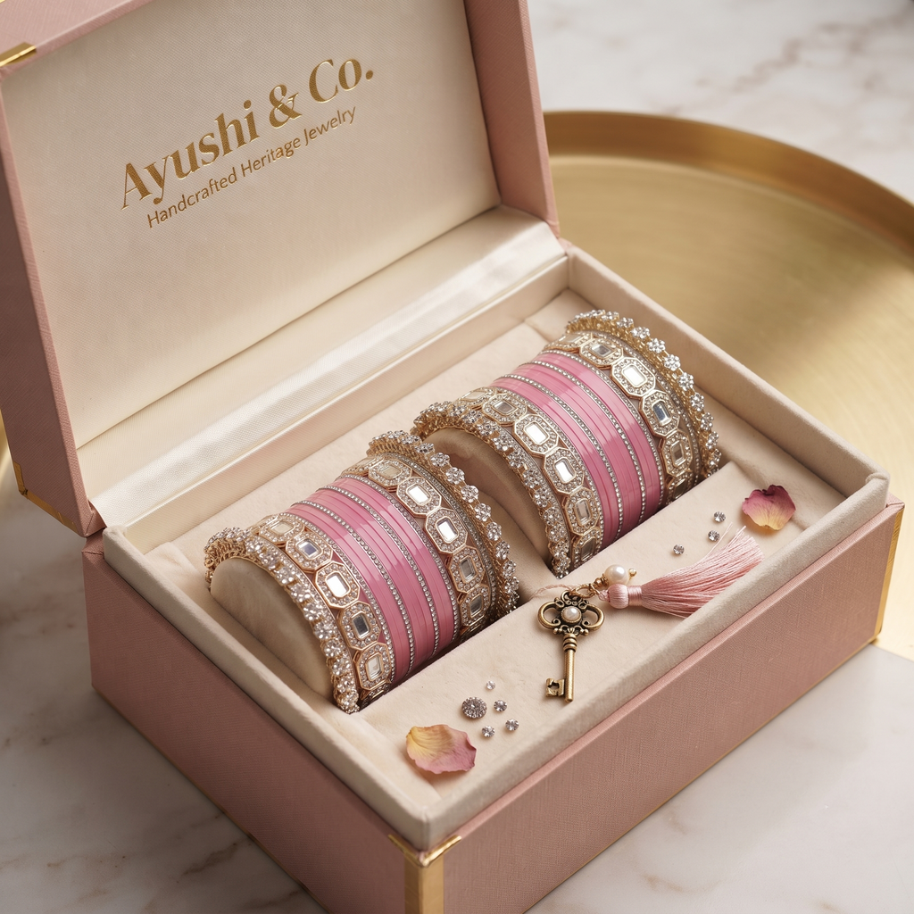 AYSIMA Pink Bridal Bangles & Pachari Kadas – Tarini - 40 pieces
