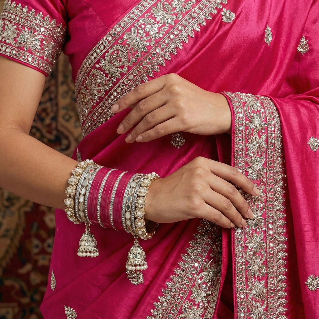 AYSIMA Rani Pink Bridal Chura & Kangan Bangle Set – 40 Pieces