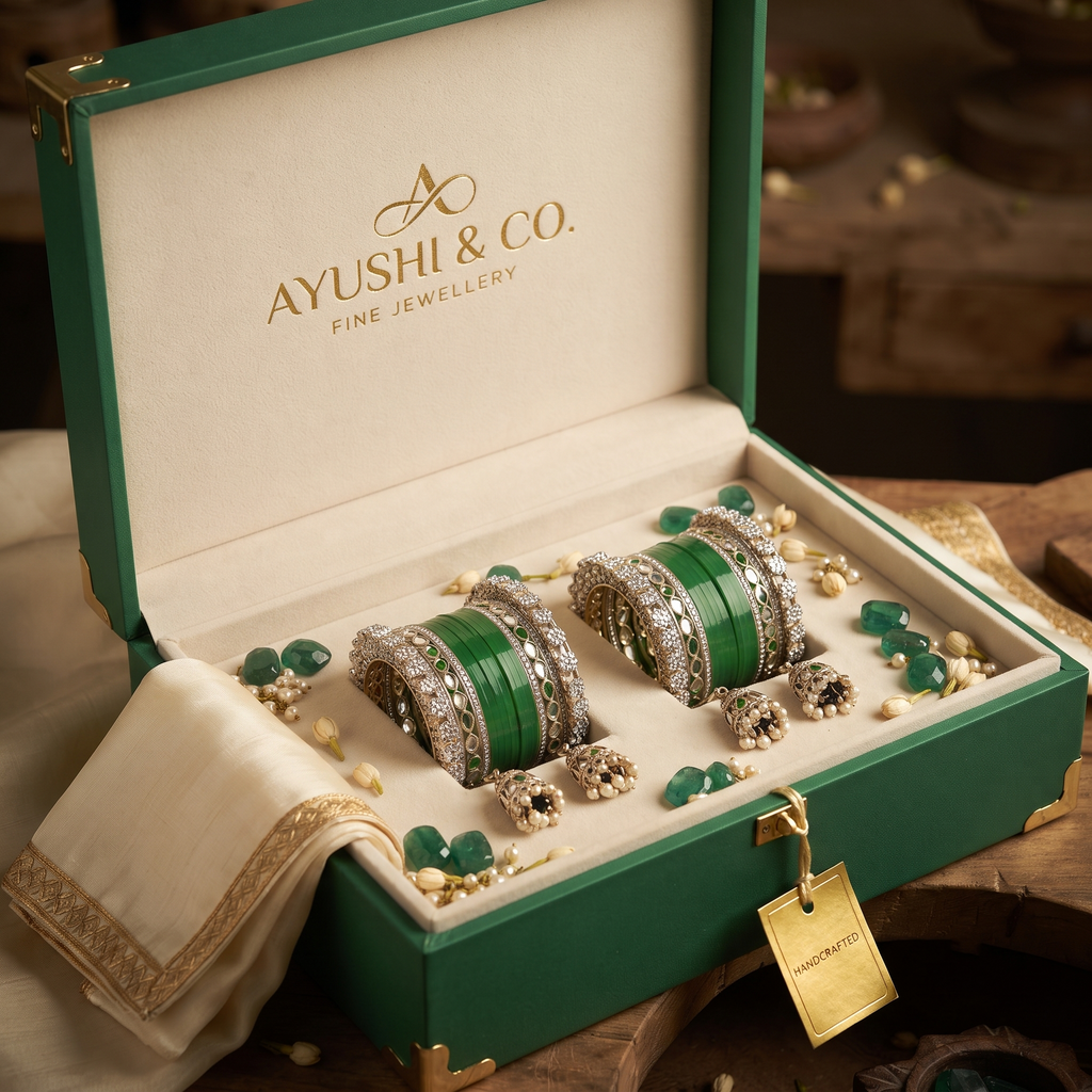AYSIMA Suhani – Green Bridal Bangle Set with Jhumka Charms - 36 pieces