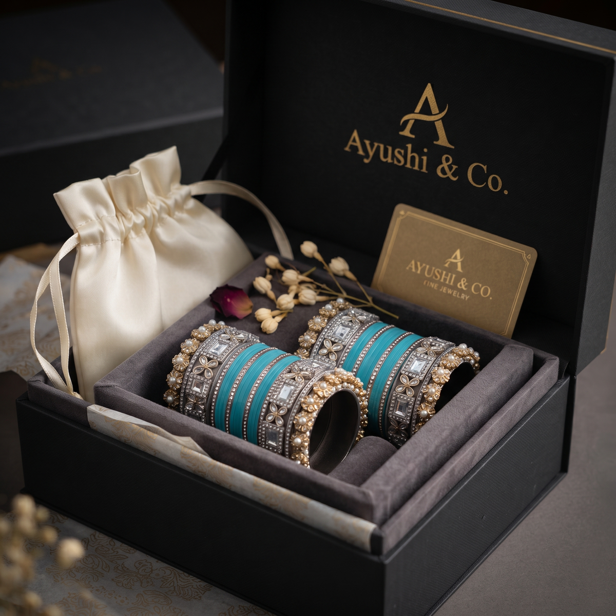 AYSIMA | Turquoise Blue Bangle Set for Women with Kada | 40 Pieces