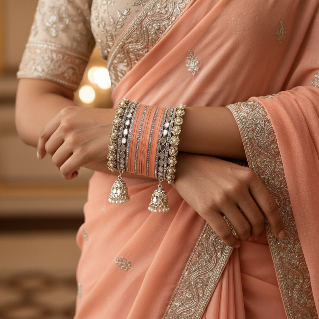 AYSIMA Peach Bridal Chura & Kangan Bangle Set – 40 Pieces