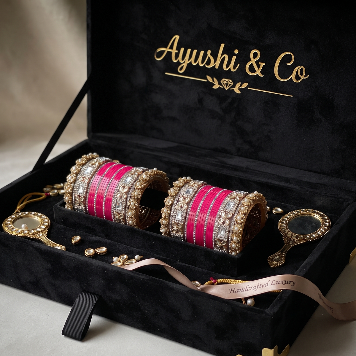 AYSIMA | 40-Piece Rani Pink Bangle Set with Kada for Women