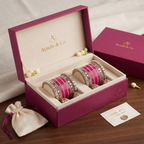 AYSIMA Kashvi – Rani Pink Bridal Bangle Set with Jhumka Charms & Mirror-Look Kadas - 40 pieces