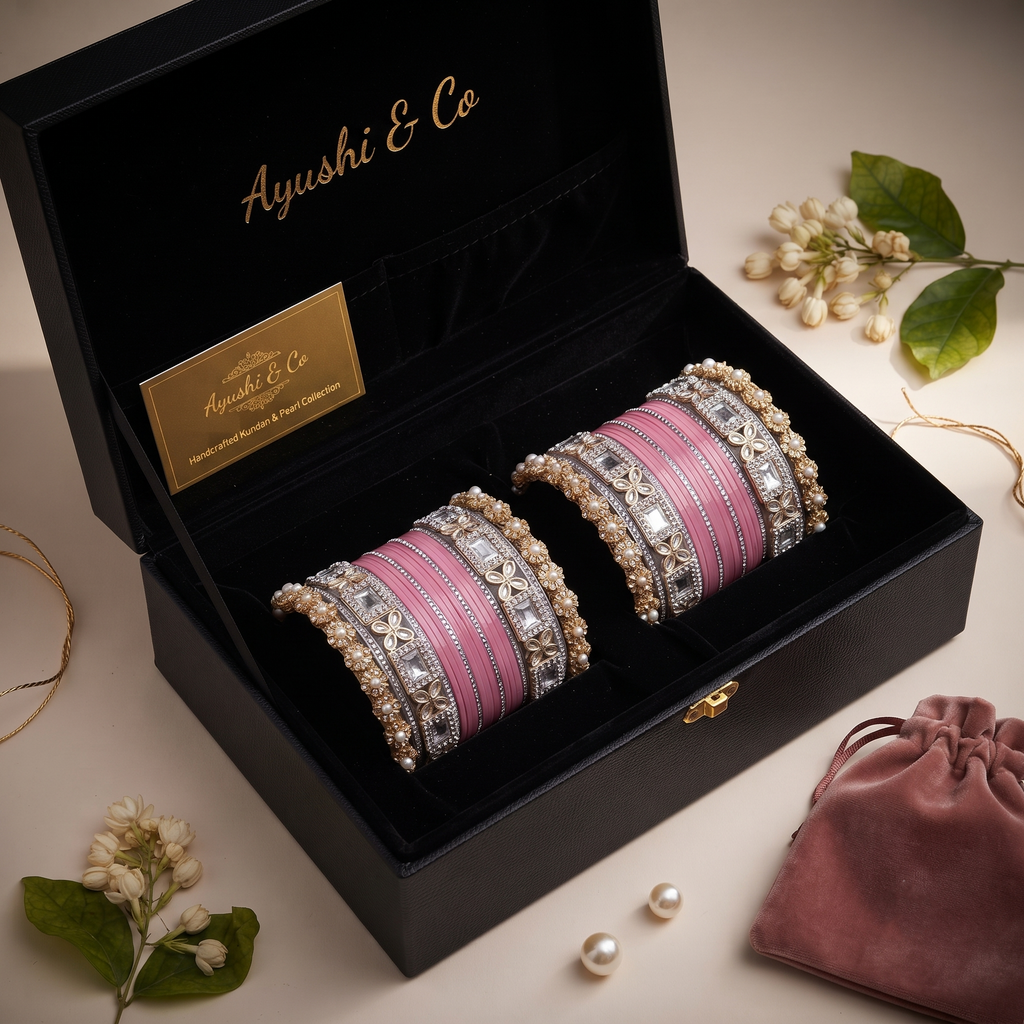 AYSIMA | 40-Piece Pink Bangle Set with Kada for Women