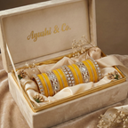 AYSIMA Peetika Yellow Haldi Bangle Set for Women | Bridal Bangles & Floral Kadas