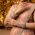 AYSIMA Peach Bridal Bangle Set with Floral Kadas – 36 Pieces