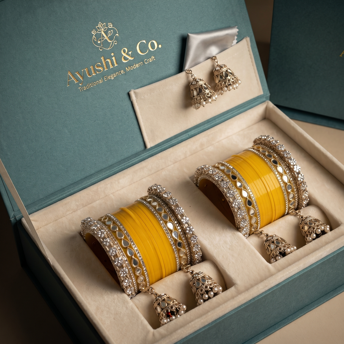 AYSIMA Kanika – Yellow Haldi Bangle Set with Jhumka Charms - 36 pieces