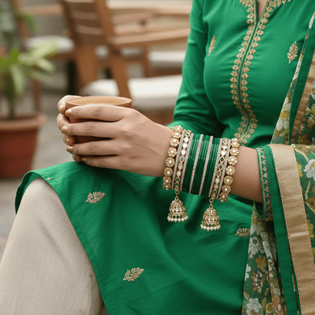 AYSIMA Green Bridal Chura & Kangan Bangle Set – 40 Pieces