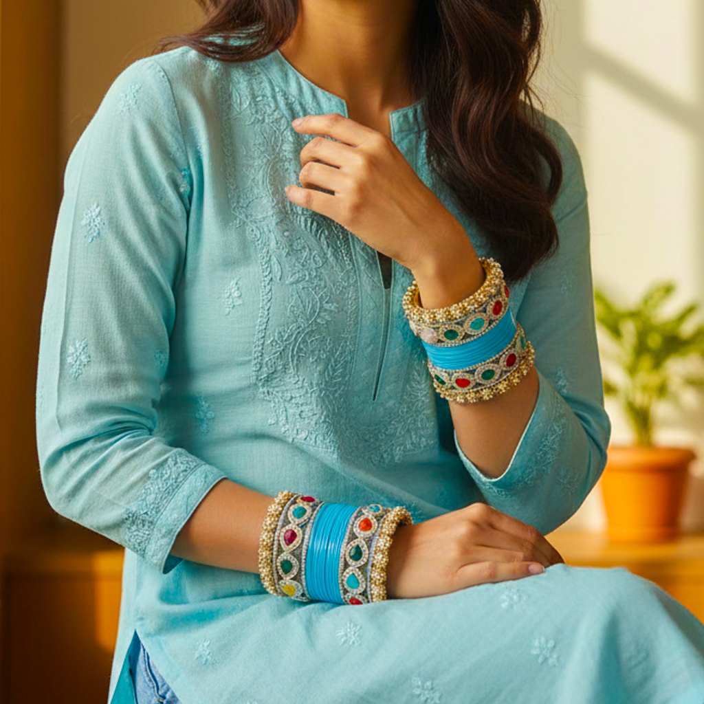 AYSIMA Turquoise Blue Bridal Bangles & Kadas – Leher - 36 pieces