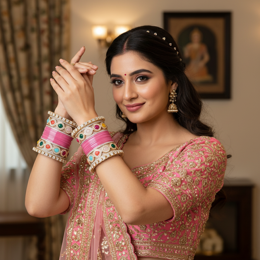 Pink Bridal Bangles & Multicolour Kadas | AYSIMA Malvika - 36 pieces