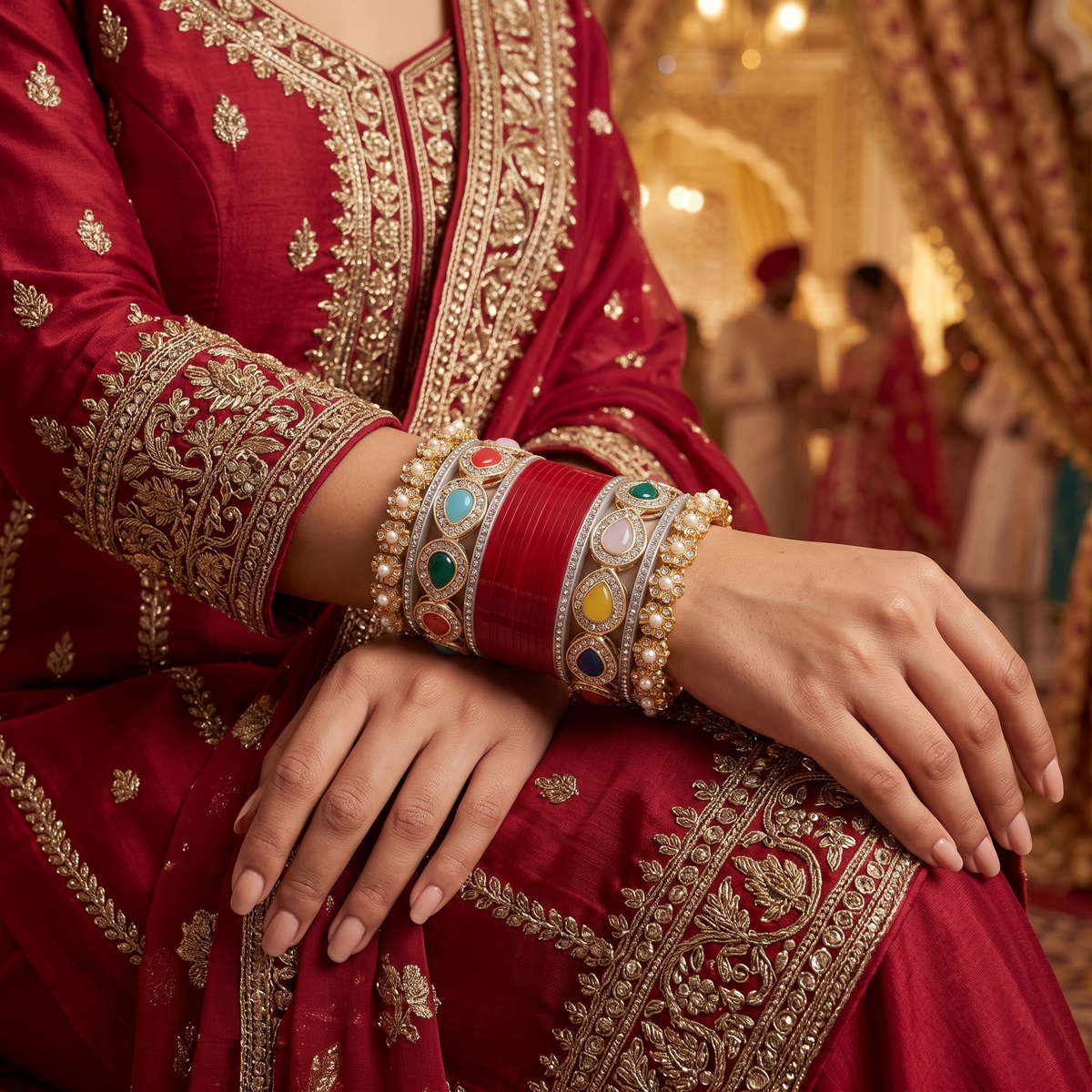AYSIMA Red Bridal Chura & Multicolour Kadas – Gulnaar - 36 pieces