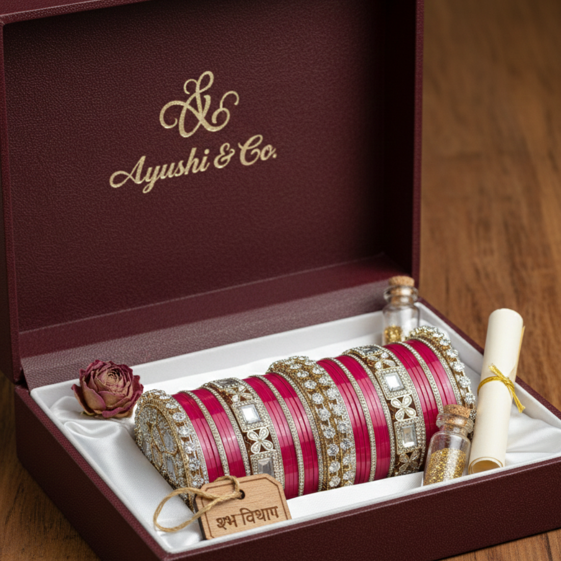 AYSIMA Rangini Rani Pink Bridal Bangles for Women | Floral Kada Wedding Bangle Set