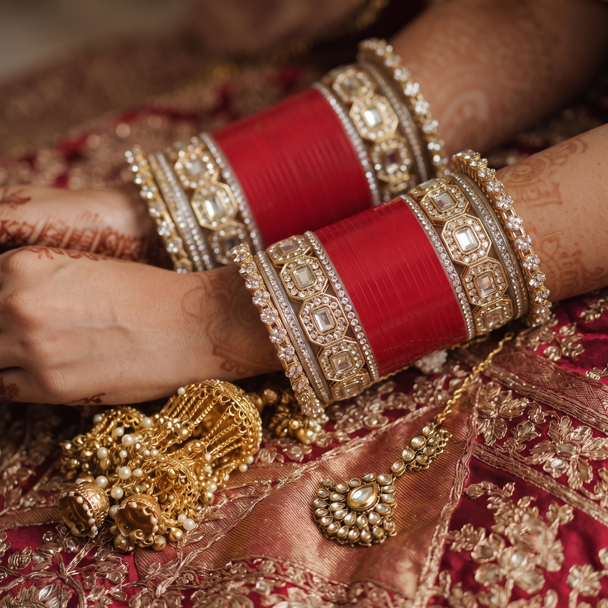 AYSIMA Red Bridal Bangles & Pachari Kadas – Vaidehi - 36 pieces
