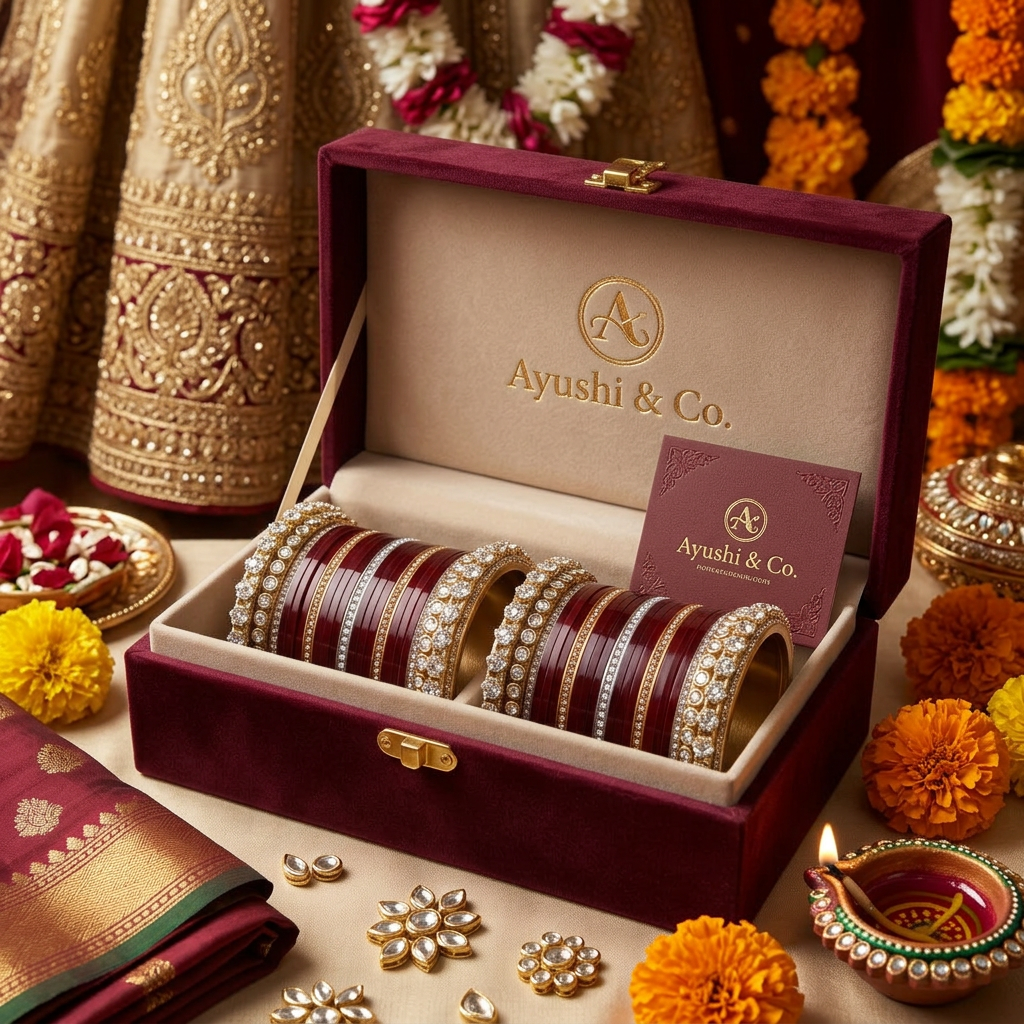 AYSIMA Wine Royale – 42-Piece Maroon Bangle Set with Designer Kadas