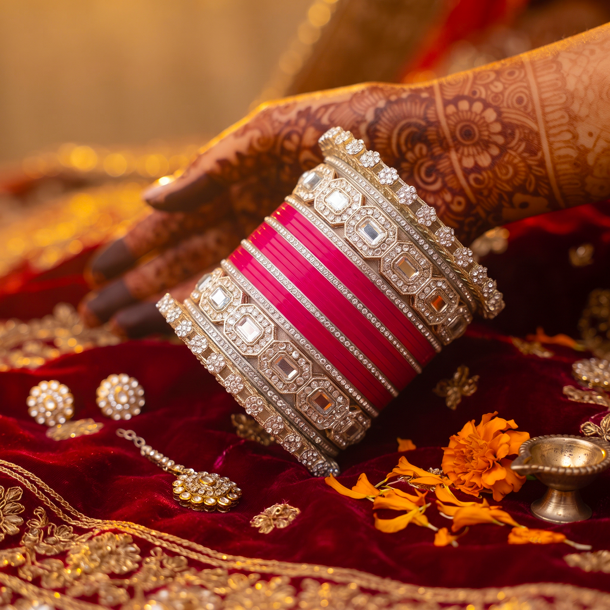 AYSIMA Rani Pink Bridal Bangles & Pachari Kadas | Ishani - 40 pieces