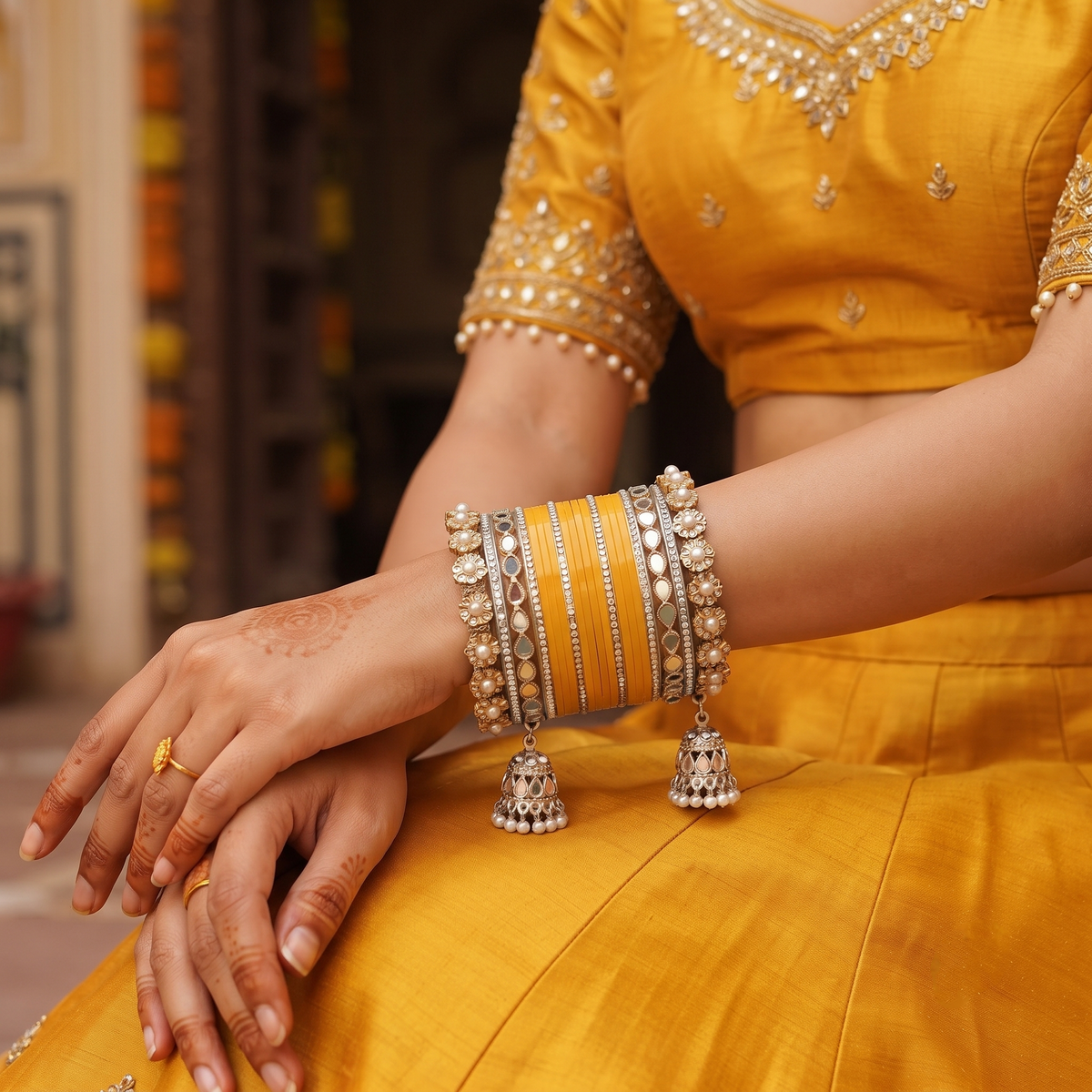 AYSIMA Yellow Bridal Bangle Set for Haldi – 40 Pieces