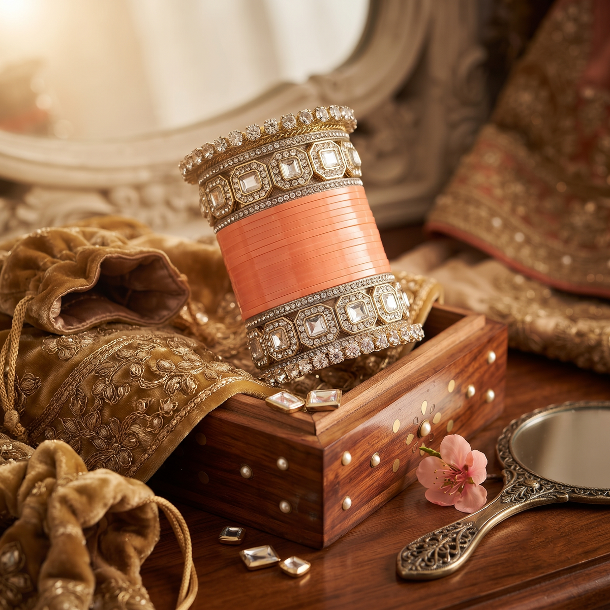 AYSIMA Peach Bridal Bangles & Pachari Kadas – Anvika - 36 pieces