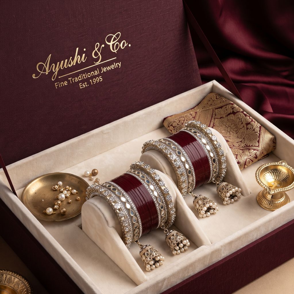 AYSIMA Anuradha – Maroon Bridal Bangle Set with Jhumka Charms - 36 pieces